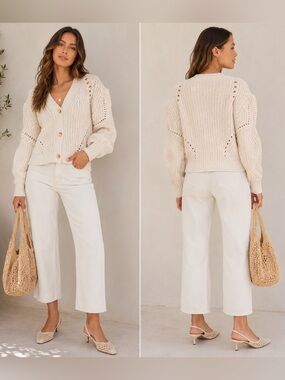 Driftwood Emie Balloon‎ Barrel Sleeve Chunky Knit V Neck Cardigan Sz Large